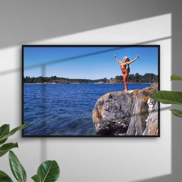 Queen Of The World - Poster - Ett fotografi av en naken kvinna i välkänd Titanic-pose - Ramexempel